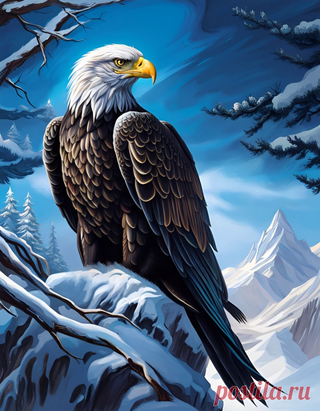 Black Winter Eagle, created using Nightcafe Ai tool for generating art using artificial intelligence.