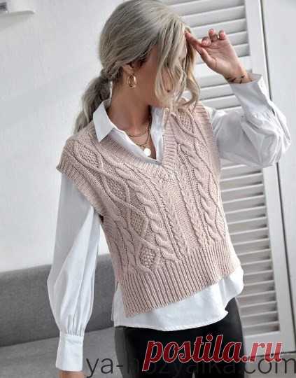 Shein жилетка. Вязаный жилет с v-образным воротником.