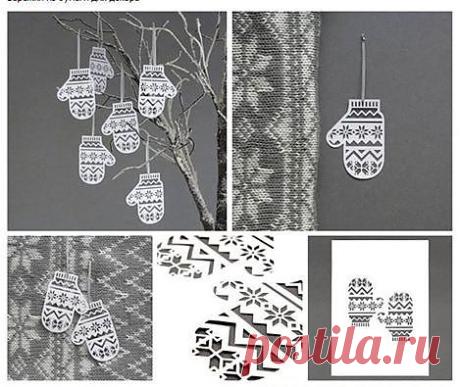 Зимний декор - варежки из бумаги