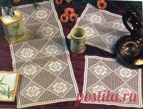 Филейные салфетки крючком - схемы (28 вариантов)