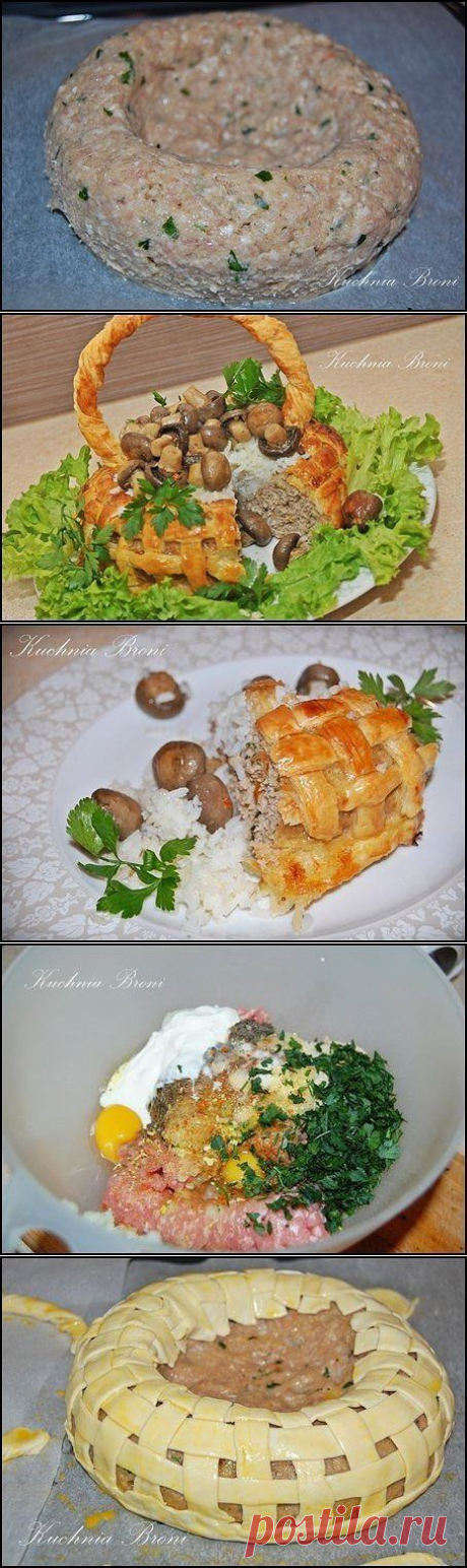 корзина из слаеного теста с мясом,рисом и грибами - Простые рецепты Овкусе.ру