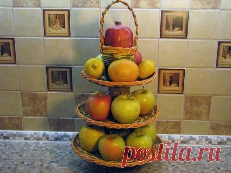 Ваза для фруктов трехъярусная. Плетение из газетных трубочек | oblacco