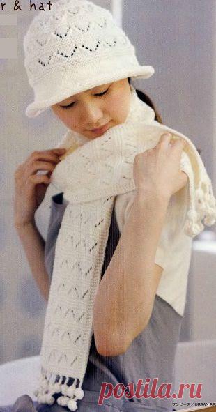 Шляпка и шарф спицами | Рукоделие и вязание