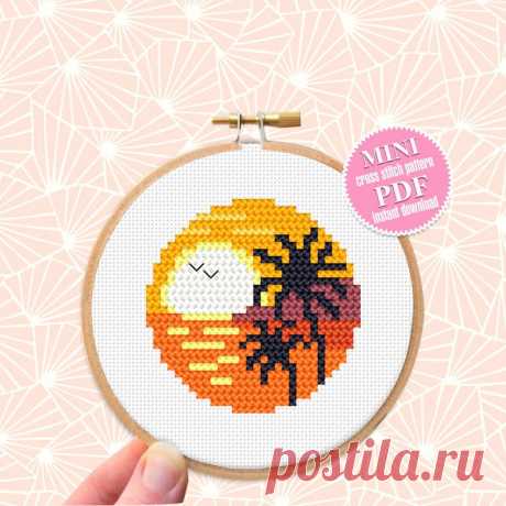 Pequeño patrón de punto de cruz descargar PDF Paisaje de la naturaleza mini bordado principiantes Imagen del océano pequeño punto de cruz Regalo amante de la naturaleza L23 - Etsy España