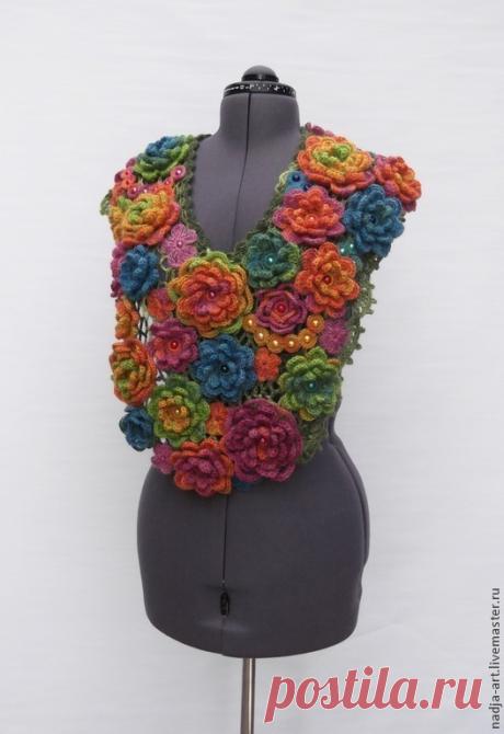 Купить Шарф Разноцветье Вязаный Крючком объёмный - купить объемный шарф, купить шарф крючком