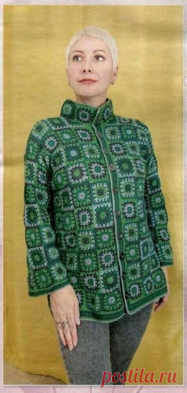 🦋🌶 Бабушкин квадрат: Кардиган «Малахит» Модель Надежды Соловьевой.
