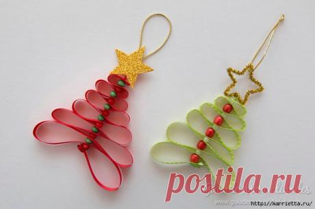 Подвески ЕЛОЧКИ из ленточек и бусинок