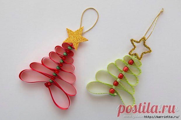 Подвески ЕЛОЧКИ из ленточек и бусинок