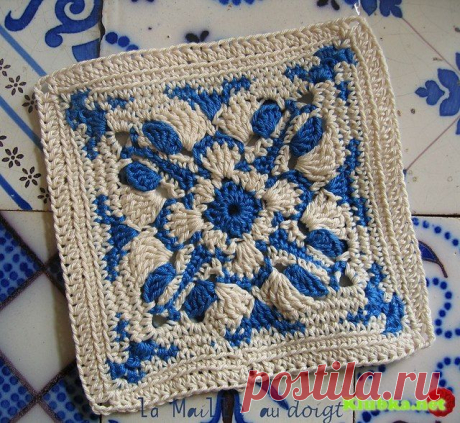 &quot;Бабушкин квадрат&quot; в стиле &quot;Гжель&quot;. / Вязание крючком / Вязание крючком для начинающих