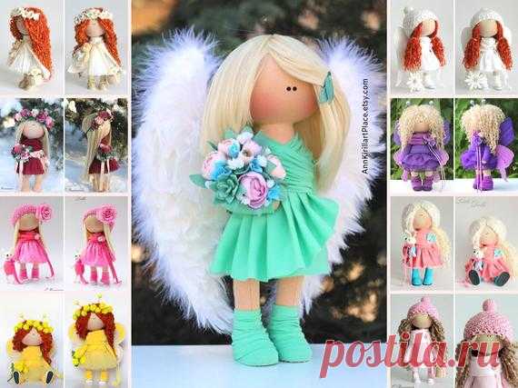 Textile Portrait Doll, Angel Custom Doll, Handmade Fabric Doll, Tilda Soft Doll, Collectable Rag Doll, Interior Decor Doll by Master Olga P Hello dear visitors,  This is handmade fabric doll created by Master Olga P (Kazan, Russia). All dolls on the photo are made by artist Olga P. You can find them in our shop by search by artist name Olga P  Doll is 30 cm (11.8 inch) tall and made of only quality materials.  This doll is made TO