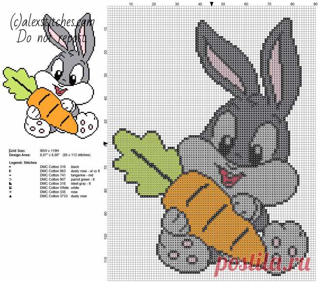 Baby-Bugs-Bunny-with-carrot-Looney-Tunes-cartoons-character-free-cross-stitch-pattern.jpg (2400×2117)