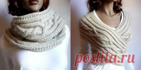 Как связать шарф-хомут спицами