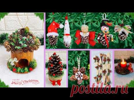 DIY 10 Christmas Decoration ideas with pine cone (Part 1) |Best out of waste Christmas craft idea🎄92