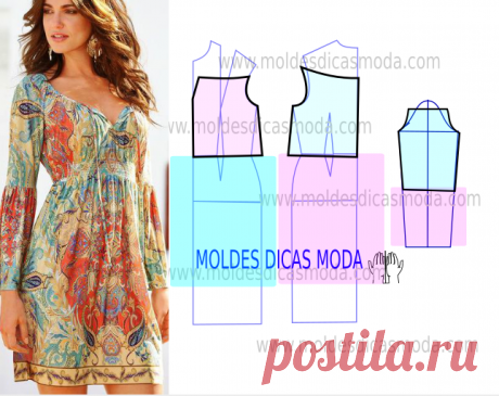 Vestido de verão estampado passo a passo do molde Analise o desenho da transformação do molde de vestido de verão estampado para poder fazer a leitura de forma correta. Desta forma simplifica o seu...