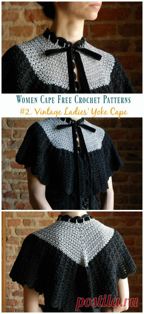 Vintage Ladies 'Yoke Cape Вязание крючком Free Pattern - Женская одежда #Cape;  Бесплатный # Вязание крючком;  Узоры