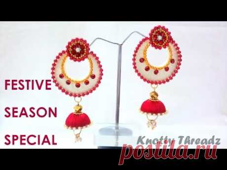 How to make Chandbali Jhumka Ear Rings using Silk Thread Tutorial !!