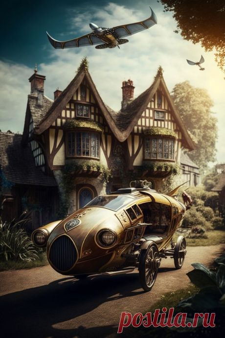 Стимпанк. Дом. Самолёты. Автомобиль.