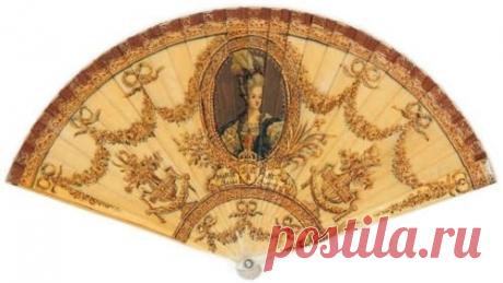 Вентилятор, 1910 - нарисованы на кости с картуш Марии Антуанетты; Подпись E. Kees; Rossini аукционы -