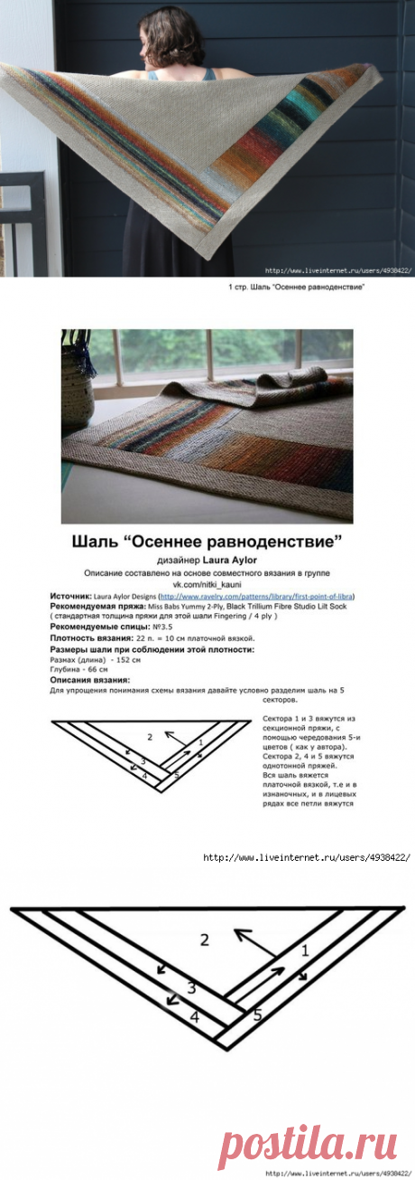 Шаль спицами "Точка осеннего равноденствия" - First Point of Libra by Laura Aylor.