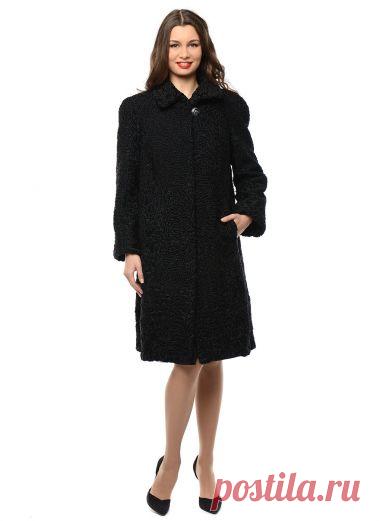 Классика из каракуля длинная с воротником "отложная стойка": цвет чёрный, артикул 0049866, цена 39500 рублей