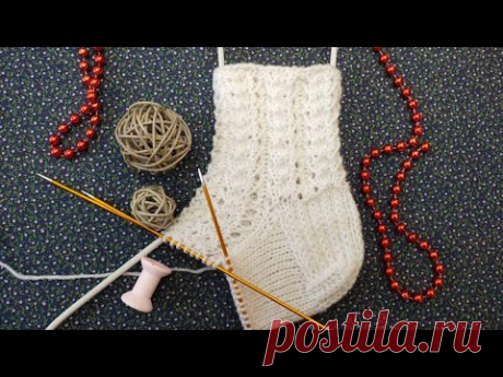Праздничный, воздушный узор для носочков / Простой узор для кругового вязания, схема узора.