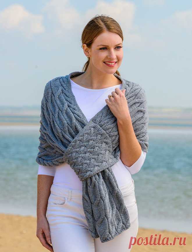 Knit cable shawl Grey knitted scarf Hand knitted scarf women | Etsy