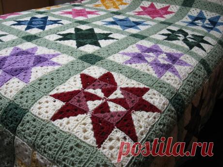Плед из мотивов крючком. Плед вязаный узором бабушкин квадрат. | Домоводство для всей семьи.