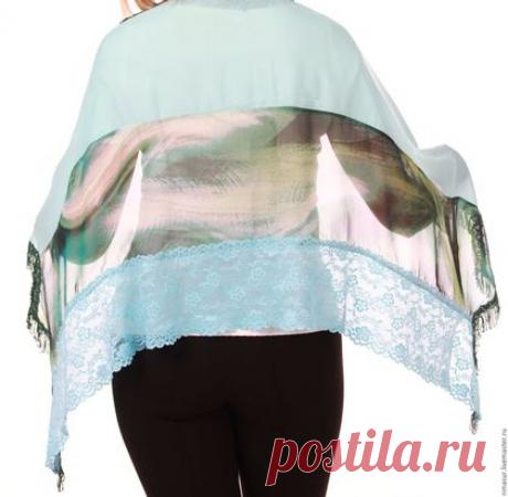 Купить Палантин &quot;Бирюзово-голубой &quot; - шарф женский, легкий шарфик, легкий шарф