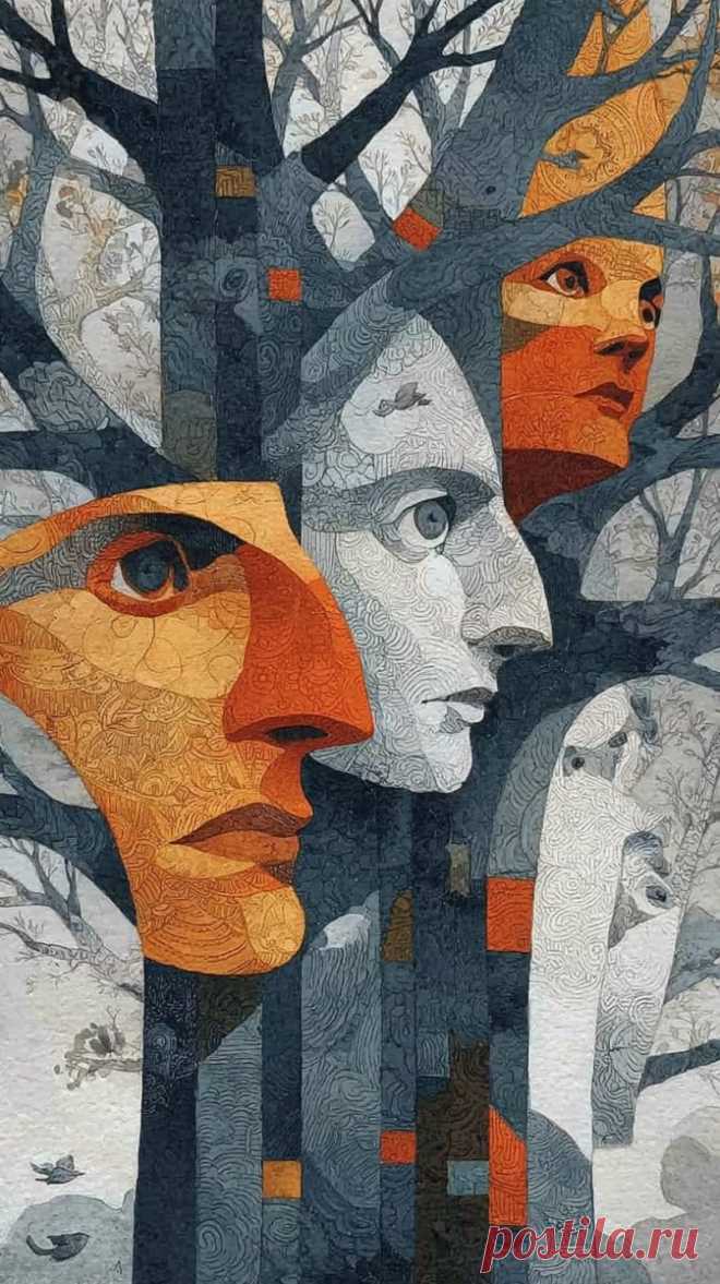 Древо лиц: сюрреалистичная акварель в туманной дымке. Генерация из нейронной сети Миджорни - Midjourney примеры промтов - Форум ИИ о нейросетях - Yes Ai