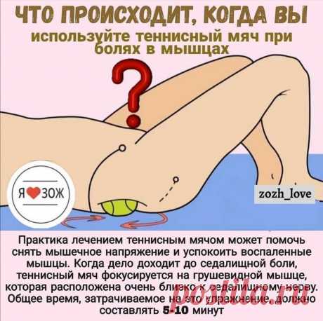 Перекатывание теннисного мяча от болей в мышцах