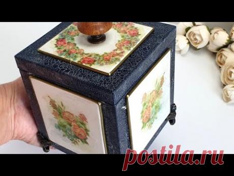 Шкатулка для украшений из переработанного деревянного ящика. 100% декупаж