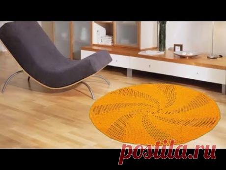 КАК СВЯЗАТЬ КРУГЛЫЙ КОВРИК С СЕТЧАТЫМ УЗОРОМ ПО СПИРАЛИ