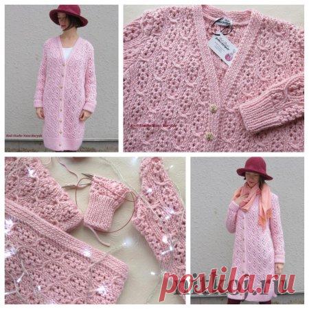 Розовый кардиган спицами