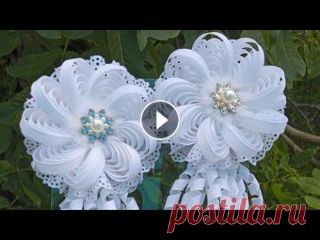 новинка канзаши! таких бантиков вы ещё не делали! для создания одного бантика нам понадобится репсовая лента 0.6{*3,5см.}9шт. *4,5см. *5,5см. *6,5см. *7,5см. *8,5см. лента с кружевным краем 3см.~130см...