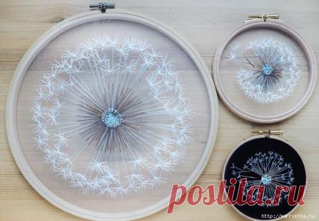 Одуванчики на тюле - воздушная и нежная вышивка