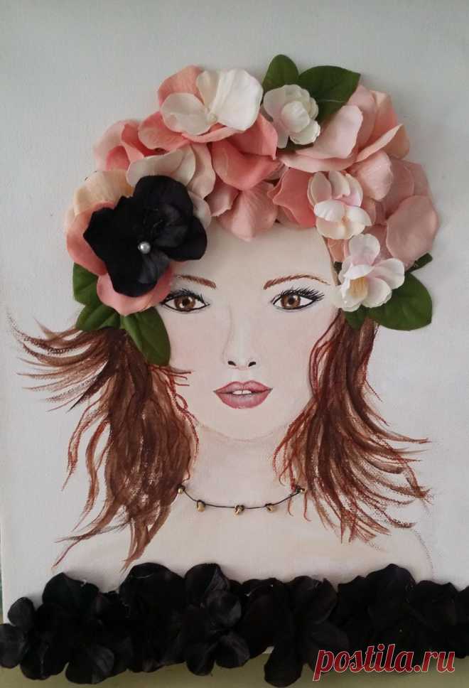 Mixed Media Girl Original Acrylic Artwork. Peach от MidorisMyMuse