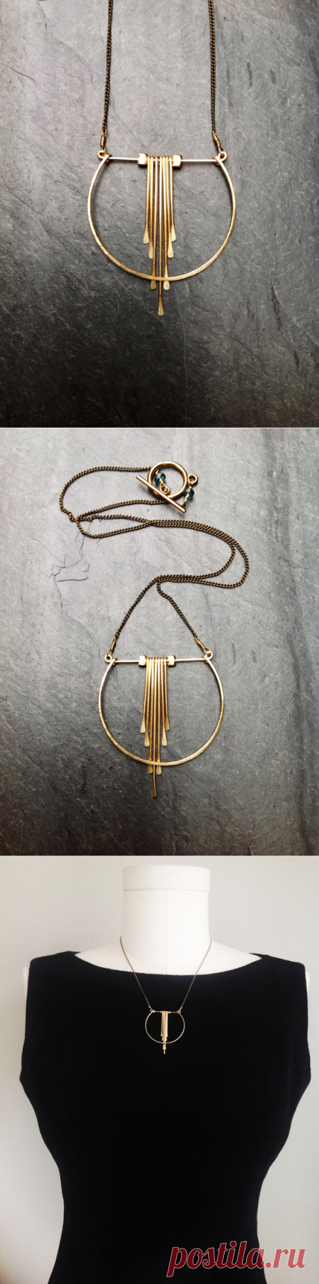 Gold Geometric Crescent Cascade Necklace-By от LoopHandmadeJewelry