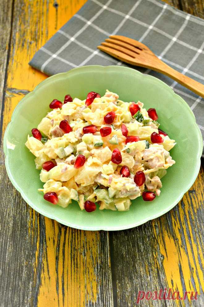 Салат с курицей, огурцом и ананасом рецепт с фото пошагово