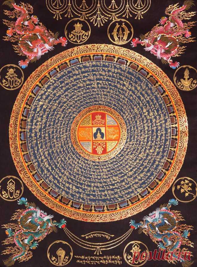 Chaitya в (ступа) Мандала с благоприятными символами и слог мантры. (Bing переводчик)