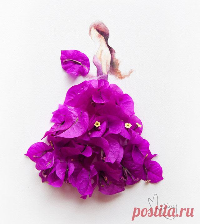 30 потрясающих рисунков, которые совмещают акварель и живые цветы