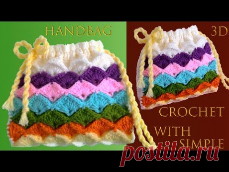 Bolso a Crochet Punto 3D abanicos marshmallow arcoíris tejido tallermanualperu