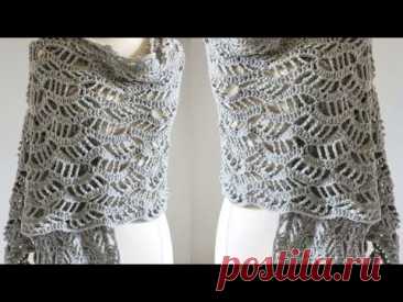 طريقة عمل شال مستطيل بالكروشيه بغرزة روعة!! Rectangular crochet shawl