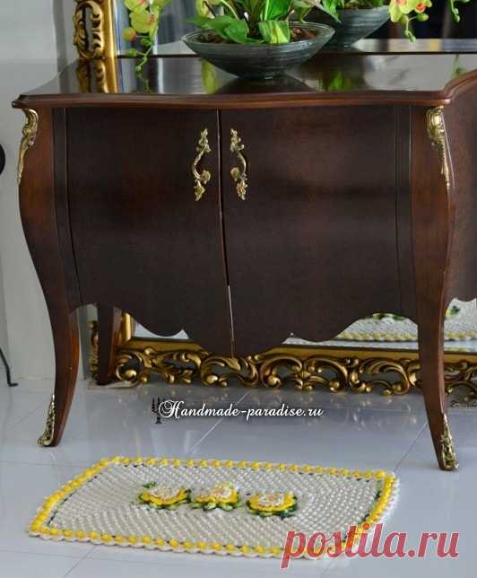 Цветочный коврик крючком узором «попкорн» - Handmade-Paradise