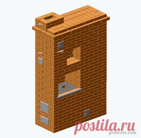 Особенностью печи являются ее необычные размеры. Как правило, печи такого размера выполняют функции чисто отопительную. Однако эта модель заслуживает внимания. Данную печь оптимально разместить между кухней и комнатой, чтобы оба этих пространства прогревались.