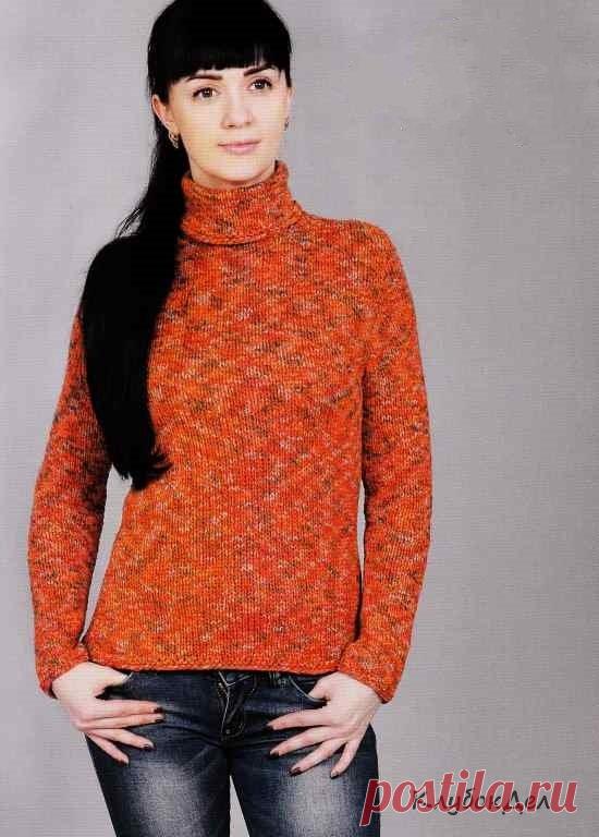 Меланжевый свитер женский. Вязание спицами с описанием и схемой