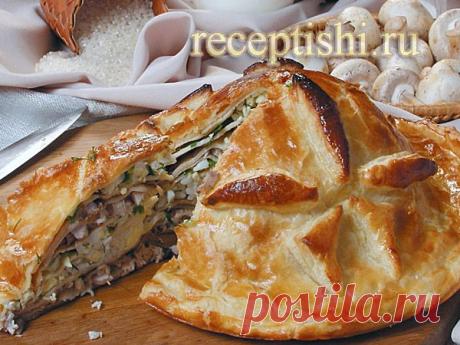 Курник с курицей, грибами и рисом | Кулинарные рецепты с фото на Рецептыши.ру