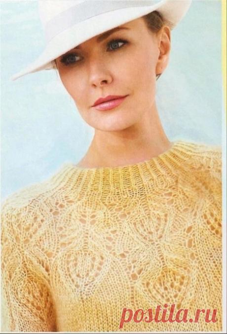 Джемпер с круглой кокеткой, вяжем из мохера