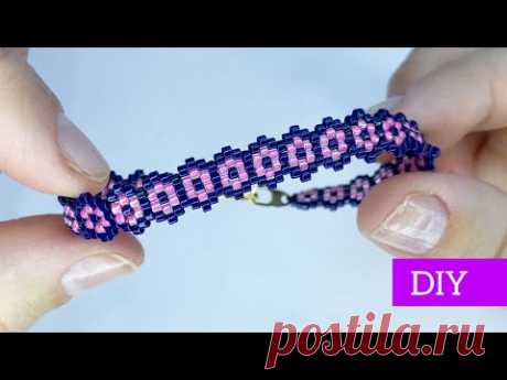 Браслетик фенечка из бисера Мастер класс Кирпичное плетение Beaded tutorial Давай порукоделим