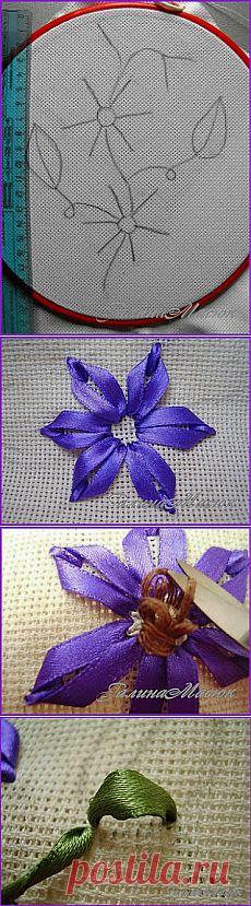 Ручная работа!: Вышивка лентами. Урок№2. Клематис.