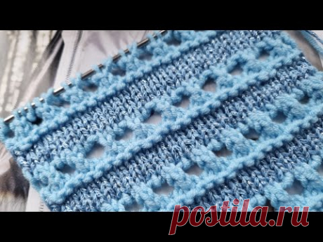 Секционный узор спицами с большими дырочками🧶knitting pattern.